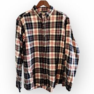 Hobbs Creek Men’s Large Plaid Flannel Button Down Shirt Navy Red Cream Cabincore